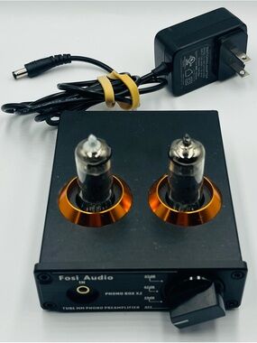 Fosi Audio Tube MM Phono Preamplifier - Black with Orange Accents